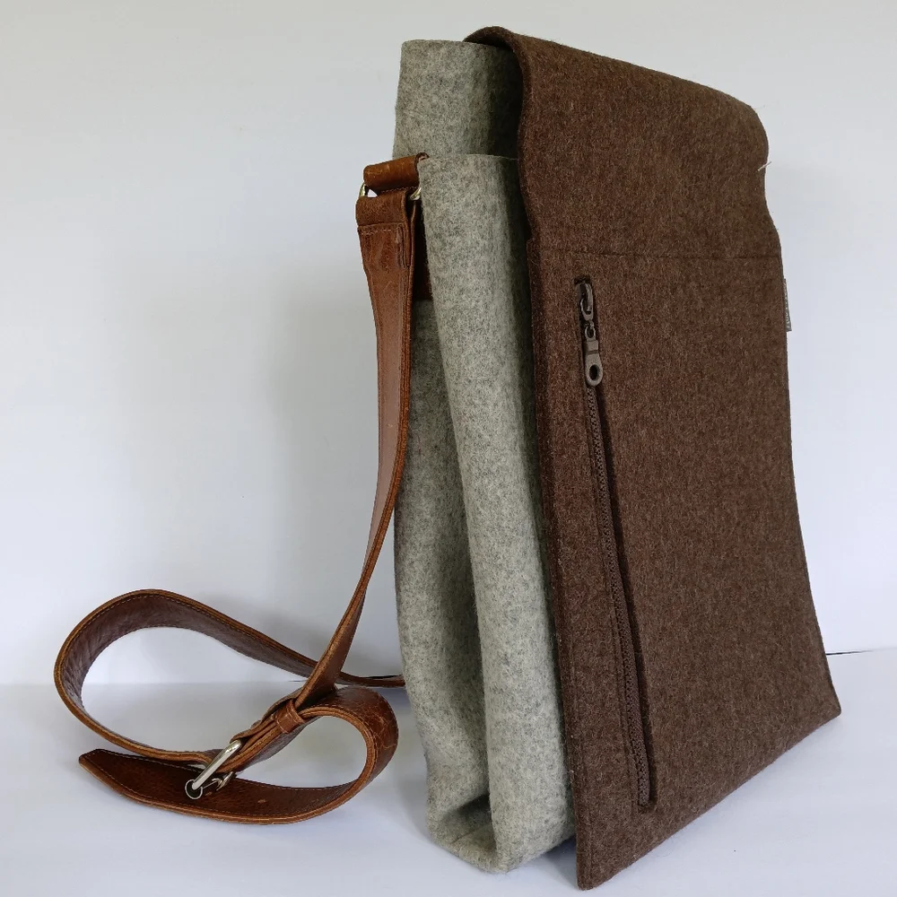 Graf Lantz Merino Wool Felt Messenger Bag - Grey & Brown